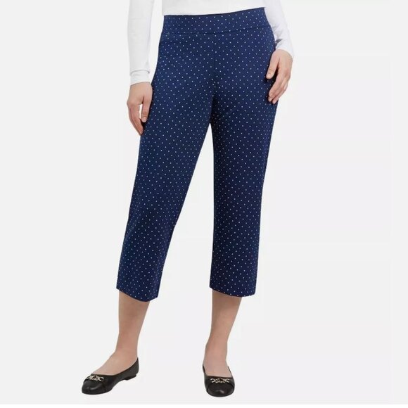 Lands' End Pants - Land's end Women's Shore Knit Capri Pants Stretch Waist Pull On - Navy Polka Dot
